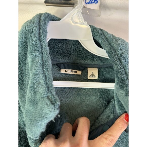 L.L. Bean Fleece T Snap Spell Out Sweatshirt Jacket Blue Green - Picture 5 of 8